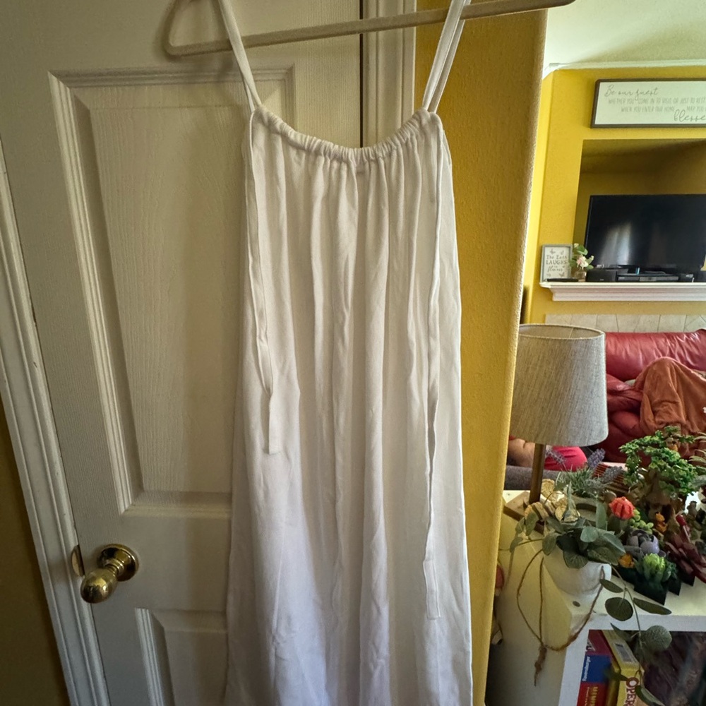 White Pleated Ruffled Midi Sundress